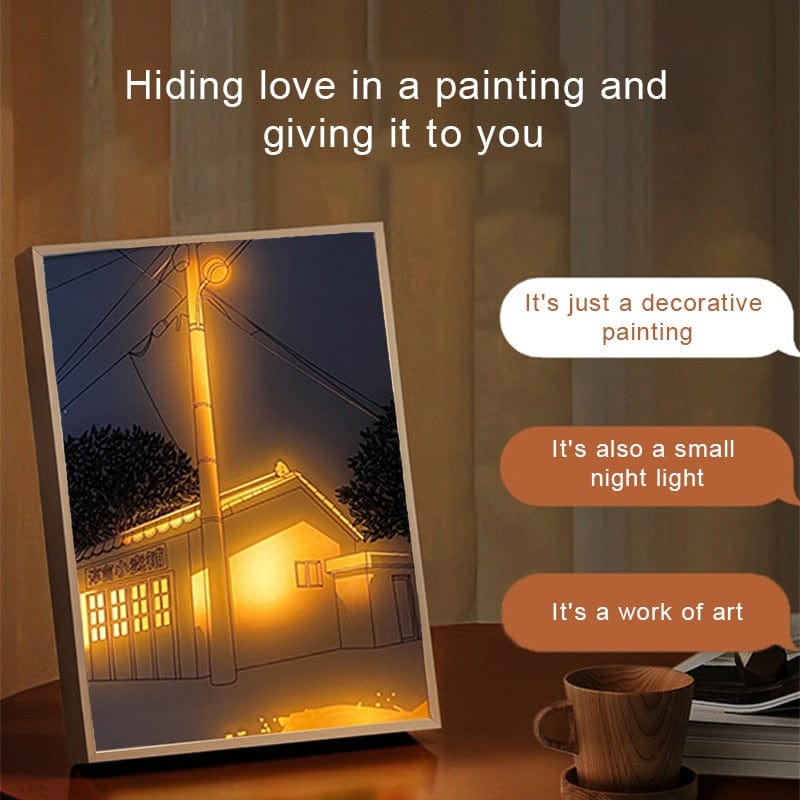 INS Deco Led Light Painting with USB Plug, 3 Modes Creative Dimming Desk and Wall Artwork Gift, Indoor Sunlight Night Luminous Wooden Frame Bedside Picture for Home Living Room(12.2"x 8.7")