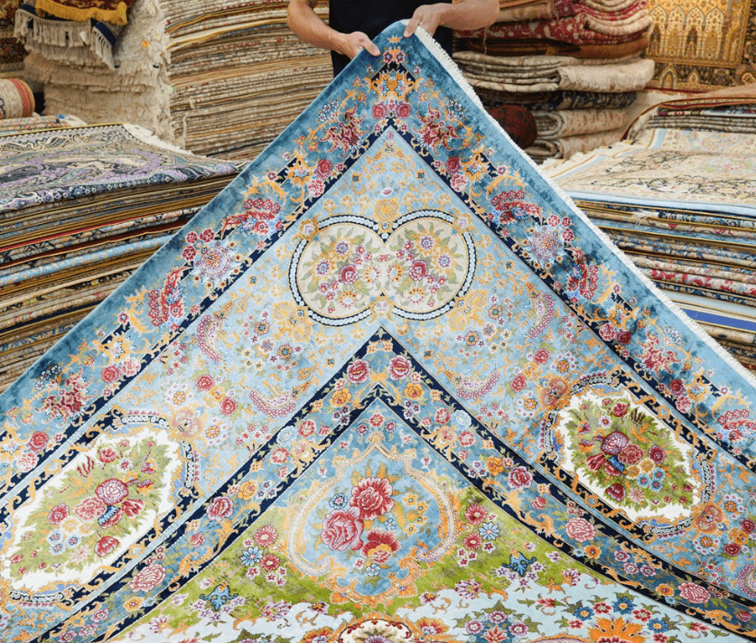 Oversized Persian Carpet Handmade Blue Silk Villa Carpet 12x18ft