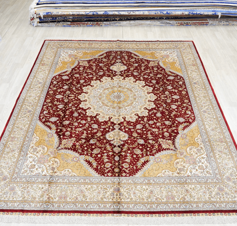Oriental Persian Carpet Luxury Red Handmade Silk Room Carpet 8x10ft