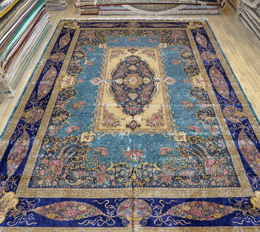 Turkish Carpet Hand-Knotted Oversized Silk Blue Carpet 12x18ft - Premium  from 𝐵𝑒𝓈𝓉 𝒟𝑒𝒸𝑜𝓇𝓏 - Just $22680! Shop now at 𝐵𝑒𝓈𝓉 𝒟𝑒𝒸𝑜𝓇𝓏