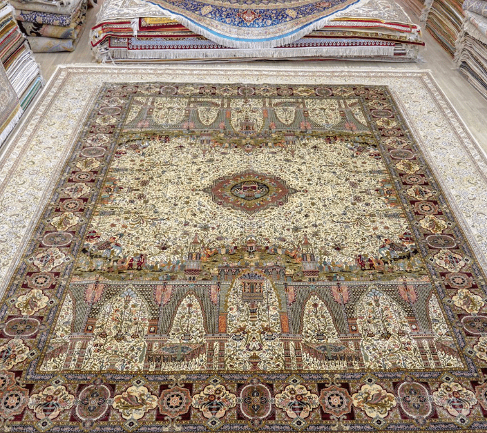 Oriental Persian Carpet Handmade Silk Tapestry 10x14ft