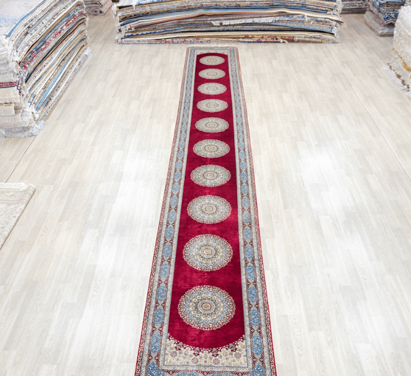 Persian Rug Red Hallway Handmade Silk Rug Runner 3x20ft