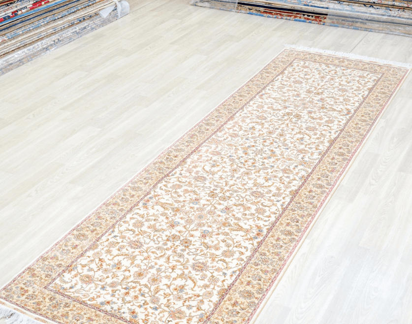 Persian Rug Beige Hallway Handmade Silk Rug Runner 3×9.5ft