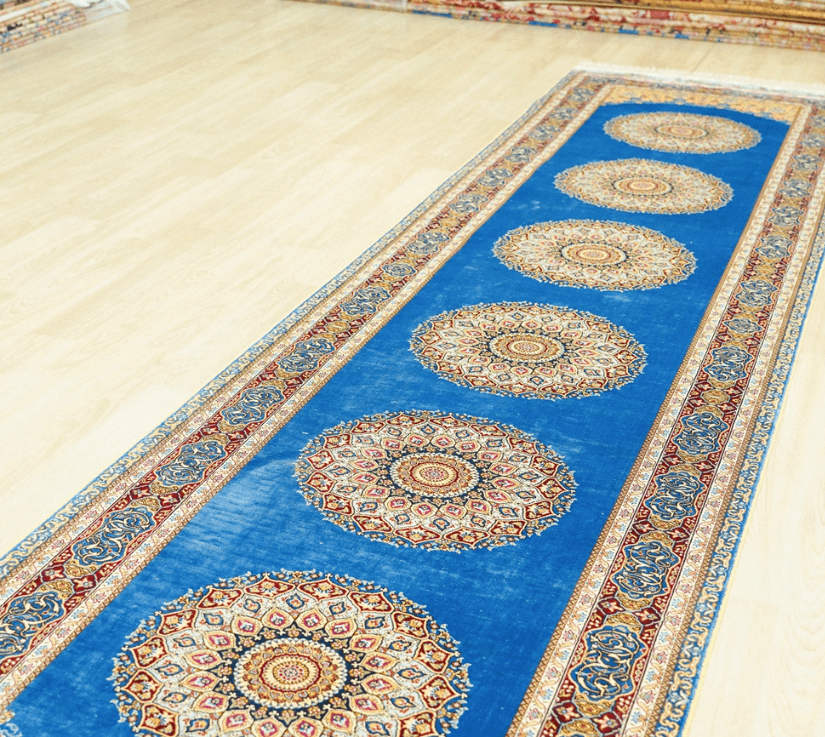 Persian Rug Blue Hallway Handmade Silk Rug Runner 3x12ft