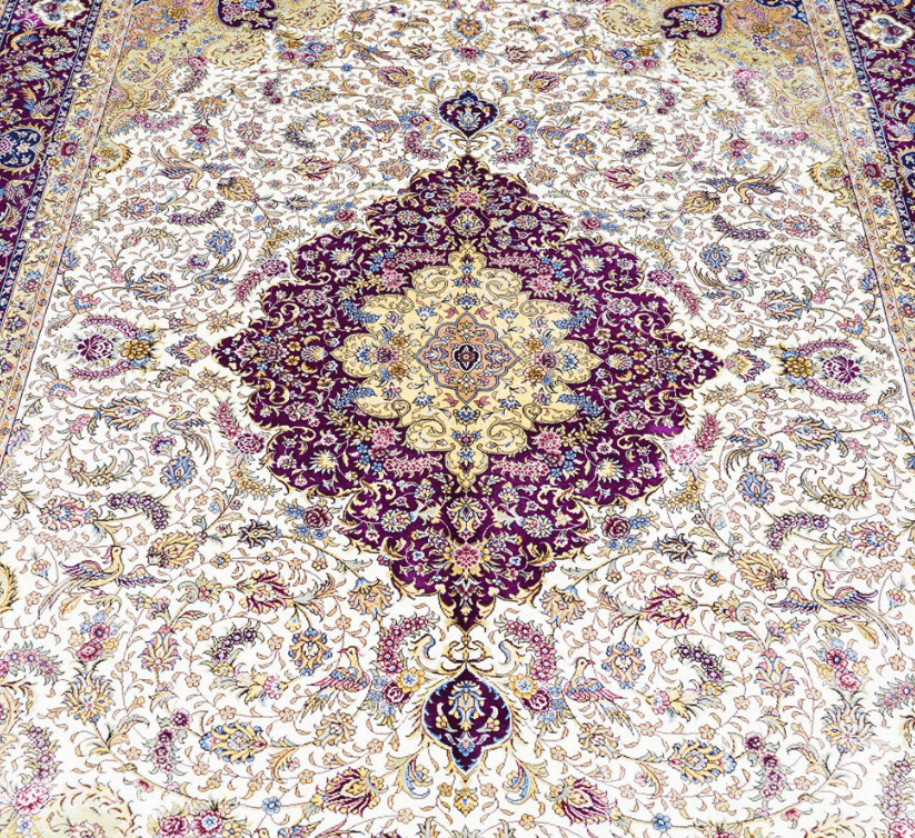 Persian Handmade Rug Silk Oriental Beige Carpet 6x9ft