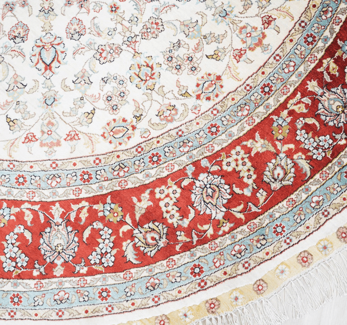 Handmade Pure Silk Rug Persian Villa Round Red Carpet 5x5ft