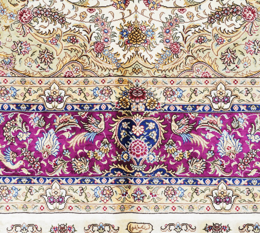 Persian Handmade Rug Silk Oriental Beige Carpet 6x9ft