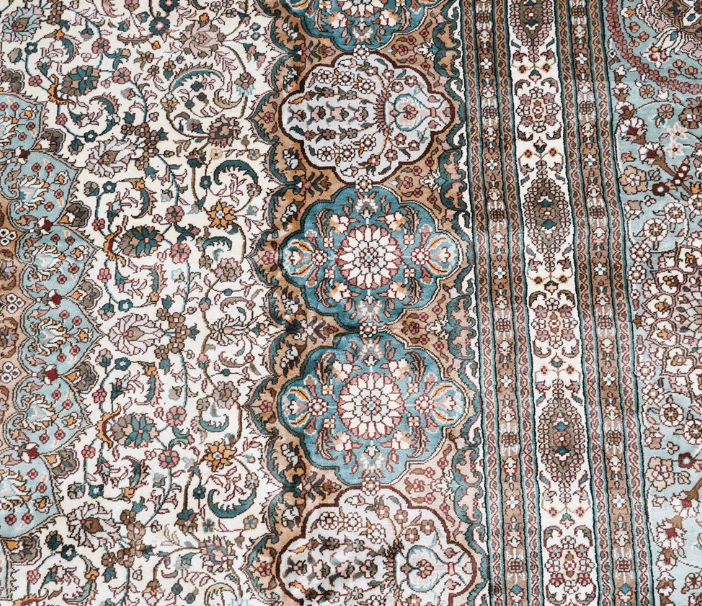 Oversized Traditional Carpet Handmade Beige Silk Classic Carpet 12x18ft