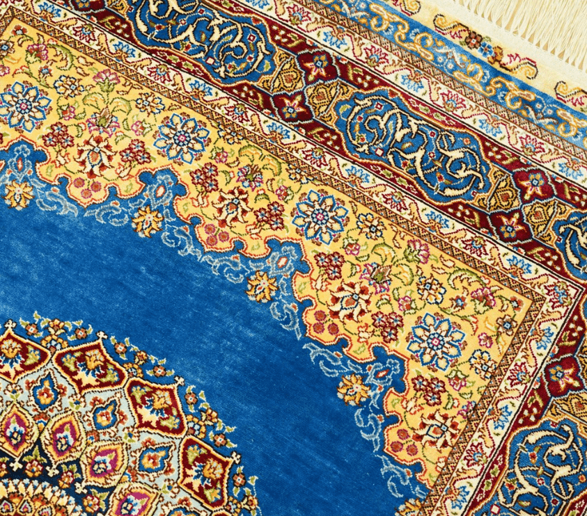Persian Rug Blue Hallway Handmade Silk Rug Runner 3x12ft