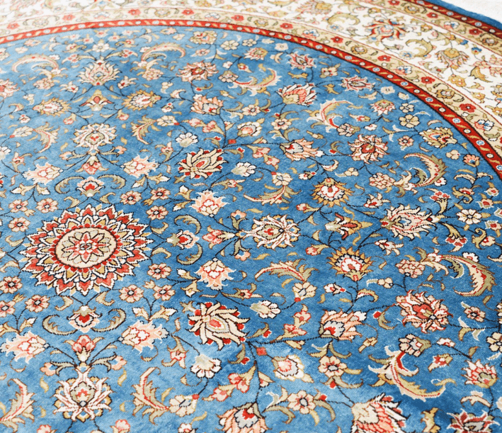 Persian Silk Rugs-Handmade Pure Silk Rug Persian Villa Round Blue Carpet 5x5ft - Premium  from 𝐵𝑒𝓈𝓉 𝒟𝑒𝒸𝑜𝓇𝓏 - Just $2175! Shop now at 𝐵𝑒𝓈𝓉 𝒟𝑒𝒸𝑜𝓇𝓏