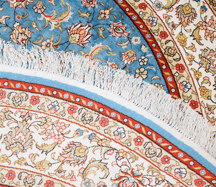 Handmade Pure Silk Rug Persian Villa Round Blue Carpet 5x5ft