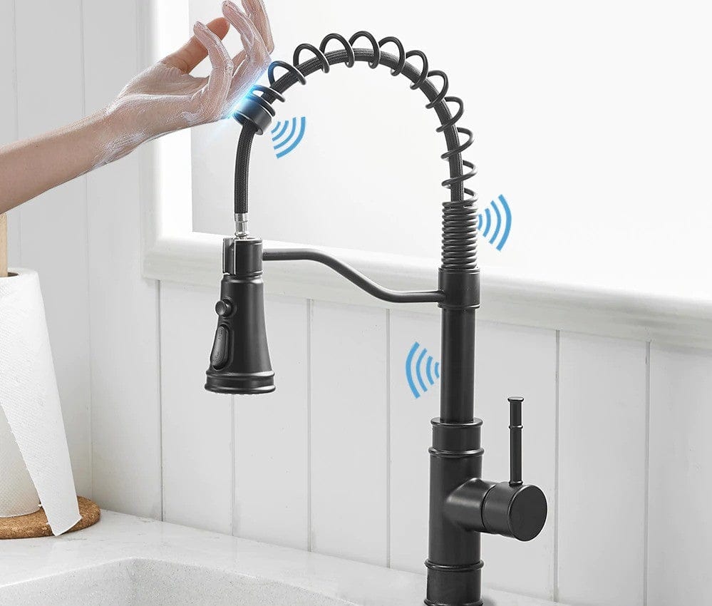 Black smart touch kitchen faucet without plate