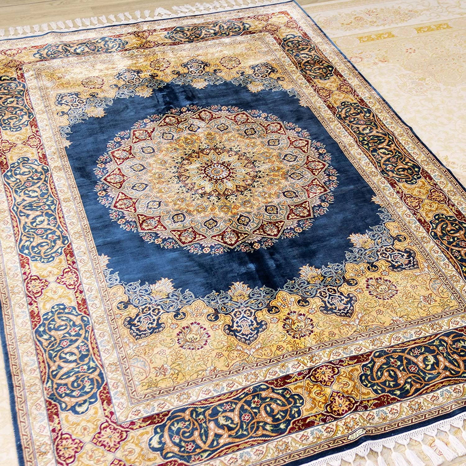 Persian Rug Hand Knotted Blue Silk Carpet 10x14ft