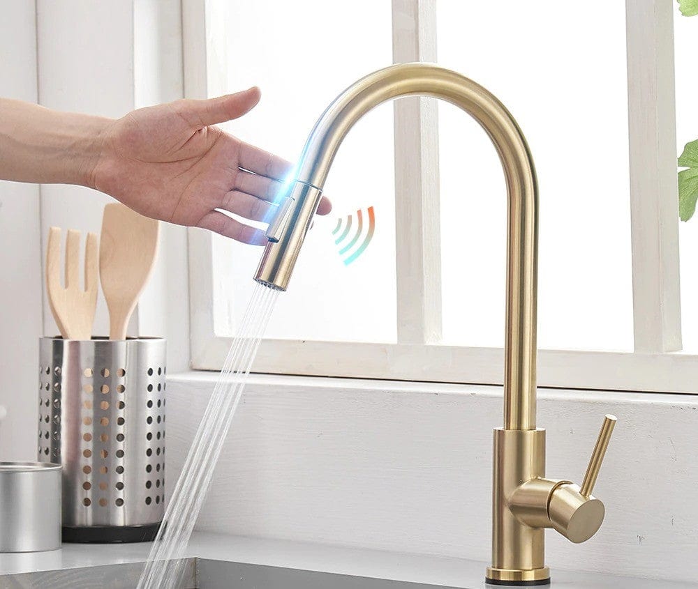 smart touch gold polished kitchen faucet