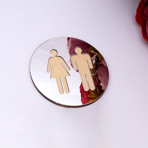 Acrylic Mirror Round Toilet Door Sign