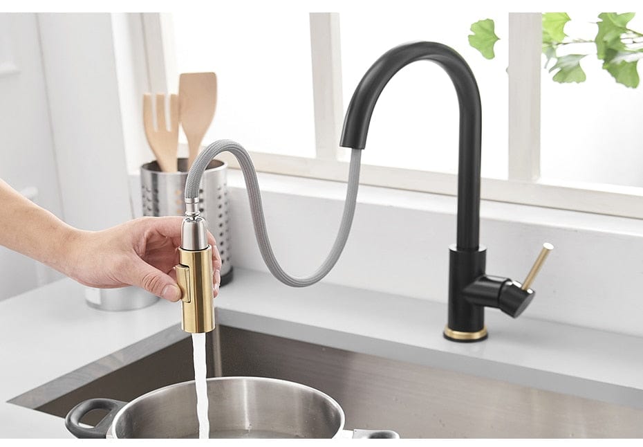 Black smart touch kitchen faucet with pull out sparyer