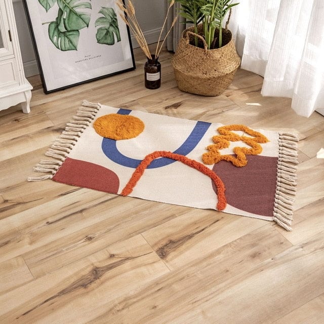 Bohemian Hand Woven Cotton Linen Carpet Bedside Rug Floor Mat