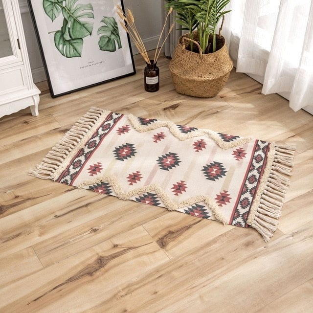 Bohemian cotton and linen handmade rug