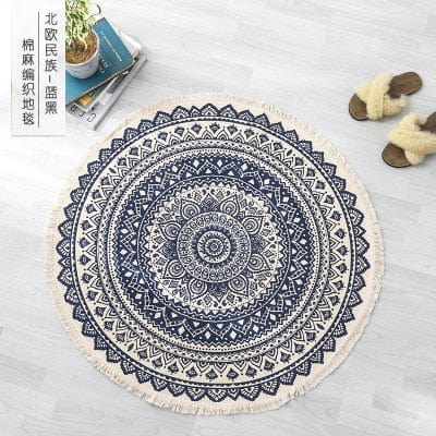 Blue and white Bohemian Round Nordic Floor Carpets for Living Room