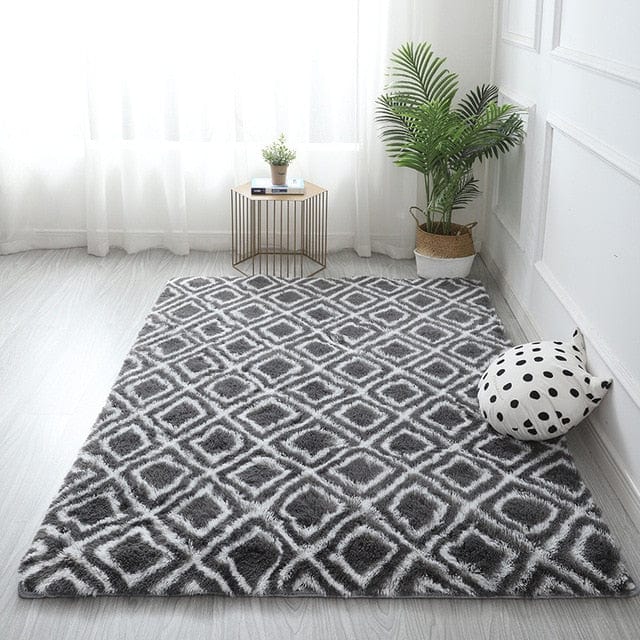 Box printed Modern Shaggy Rug Zairmb Fluffy Carpet with Anti-Slip Faux Fur