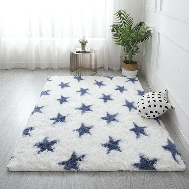Star Printed Modern Shaggy Rug Fluffy Carpet with Anti-Slip Faux Fur
