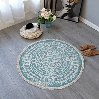 white and Blue Bohemian Round Nordic Floor Carpets