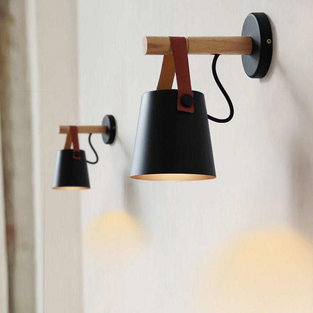 Nordic leather belt wooden wall lamp