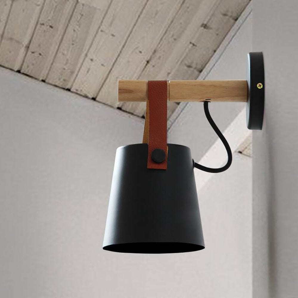 Black Nordic leather belt wooden wall lamp 