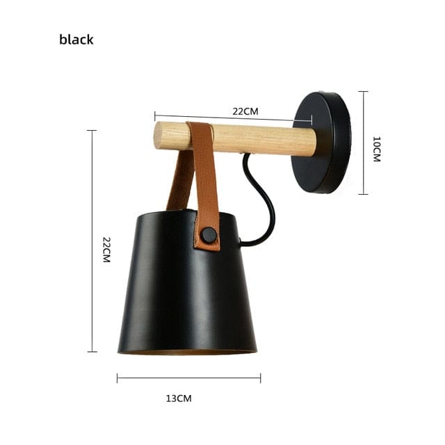Black Nordic leather belt wooden wall lamp dimensions