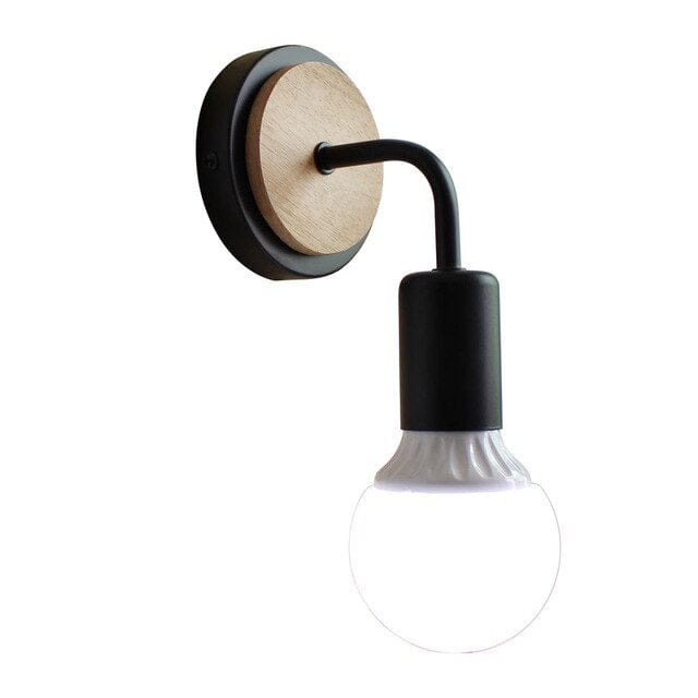 Decorative Wall Lamp with Wooden Holder in Black