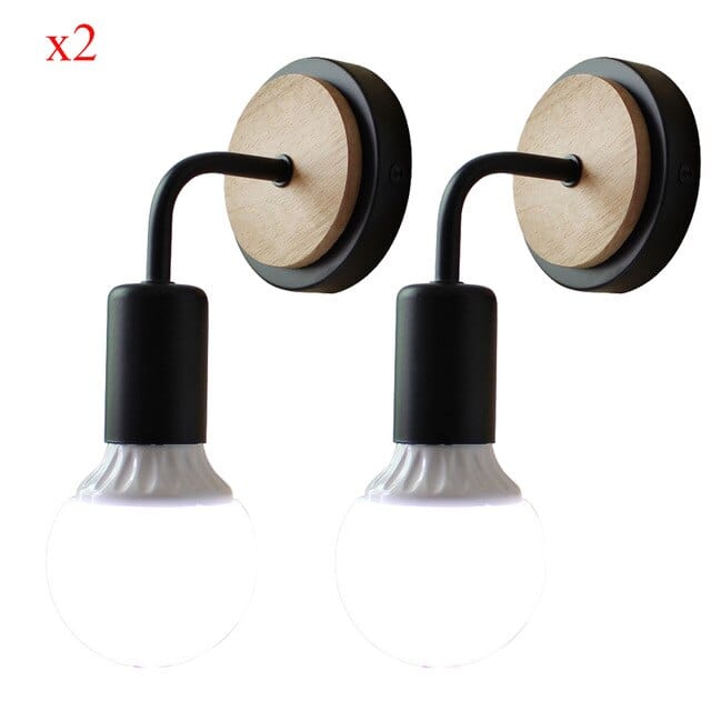 Decorative Wall Lamp in black with Wooden Holder 