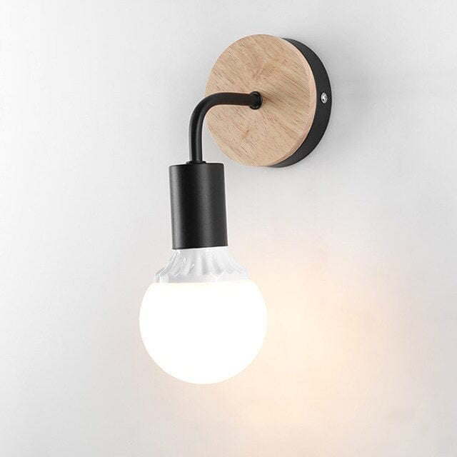 Nordic iron wooden wall lamp