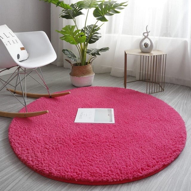 Rose Red Round Fluffy Carpet