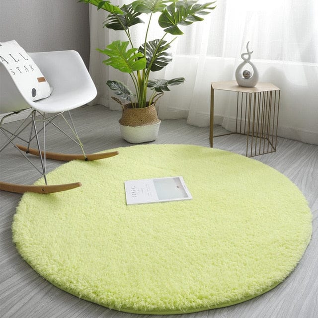 Light Yellow Round Fluffy Carpet