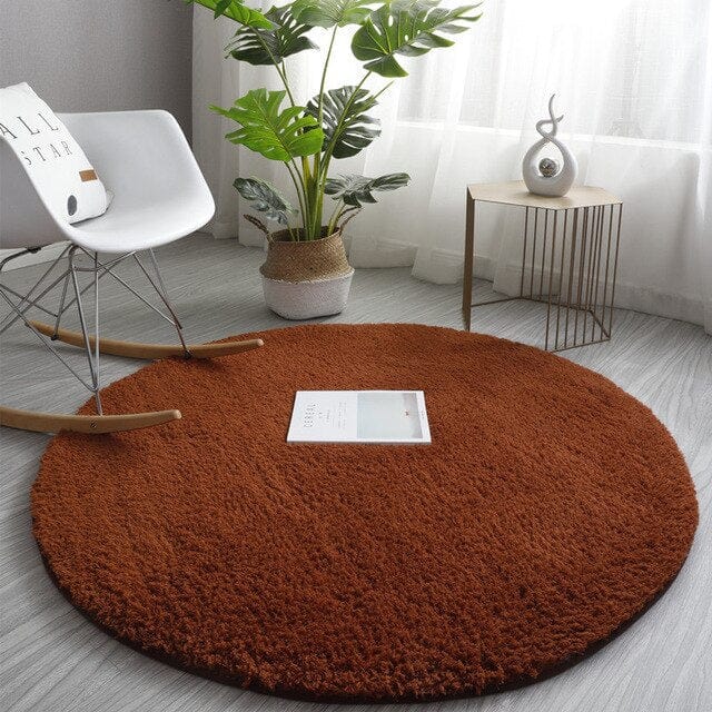 Brown Round Fluffy Carpet