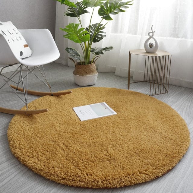 Khaki Round Fluffy Carpet