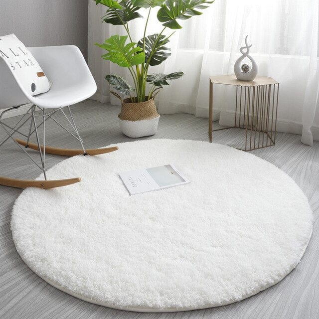 White Round Fluffy Carpet