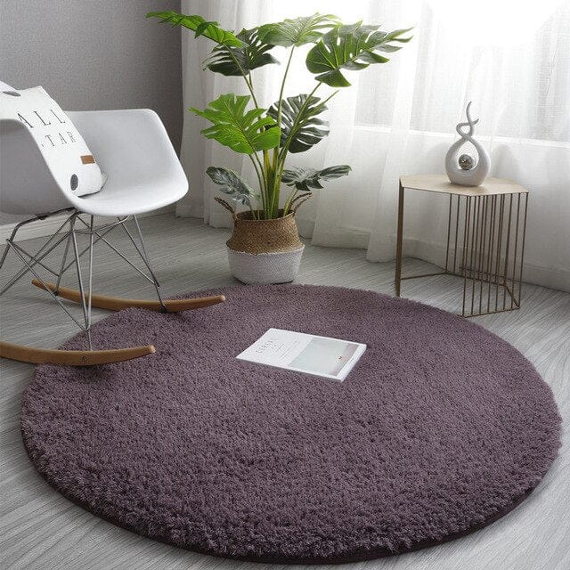 Grey Purple Round Fluffy Carpet